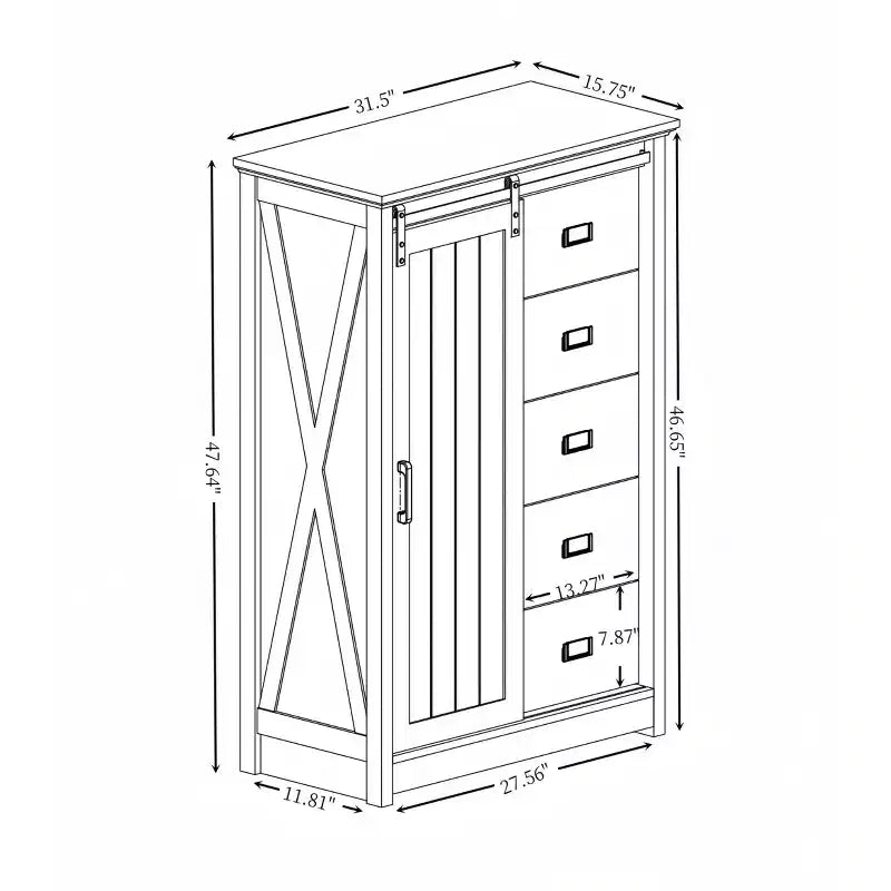 GDFStudio Isador Farmhouse 5-Drawer Wood Dresser with Sliding Barn Door