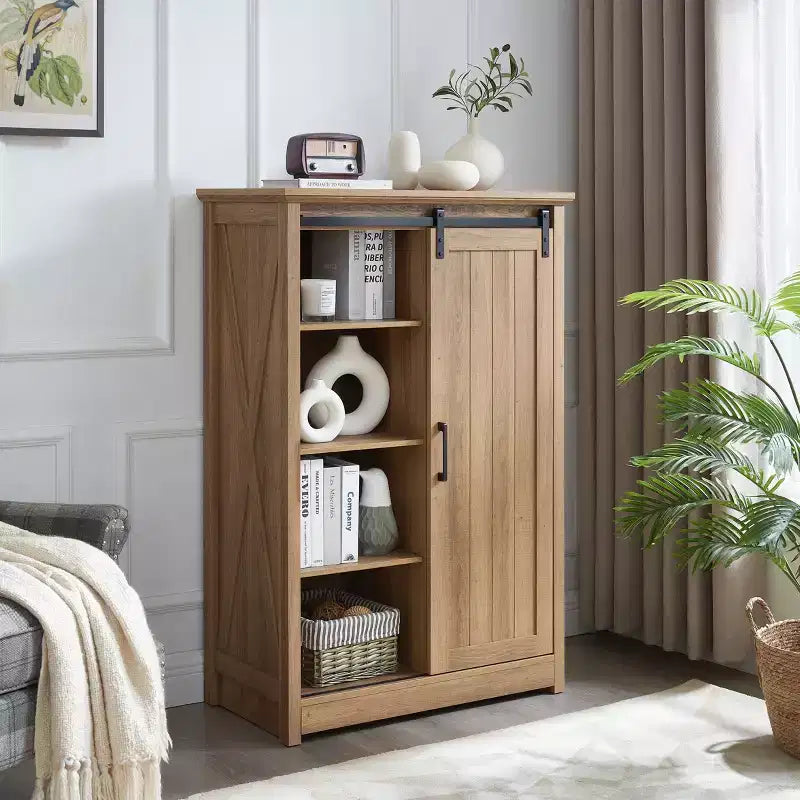 GDFStudio Isador Farmhouse 5-Drawer Wood Dresser with Sliding Barn Door