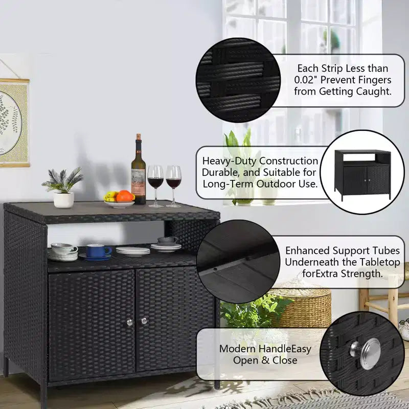 Resin Wicker Storage Cabinet Versatile Outdoor/Indoor Organizer with Spacious Tabletop and Shelf Ideal for Patio Garden Poolside or Kitchen Use
