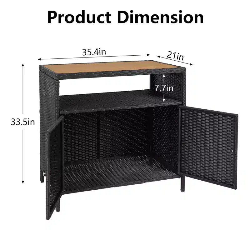 Resin Wicker Storage Cabinet Versatile Outdoor/Indoor Organizer with Spacious Tabletop and Shelf Ideal for Patio Garden Poolside or Kitchen Use