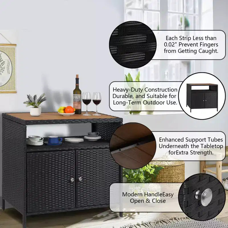 Resin Wicker Storage Cabinet Versatile Outdoor/Indoor Organizer with Spacious Tabletop and Shelf Ideal for Patio Garden Poolside or Kitchen Use