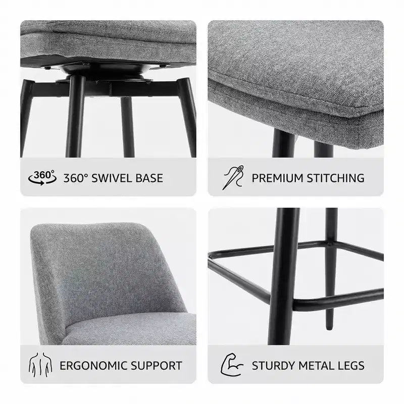 Homy Casa Set of 2 Counter Height Swivel Bar Stools with Upholstered Seats 25.6 Seat Height