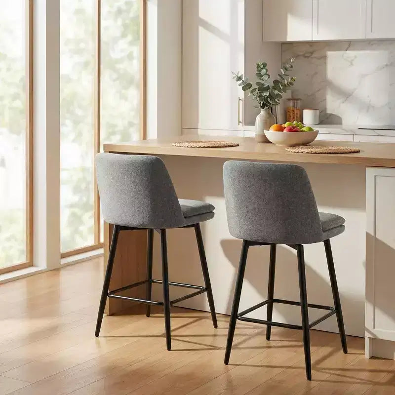 Homy Casa Set of 2 Counter Height Swivel Bar Stools with Upholstered Seats 25.6 Seat Height