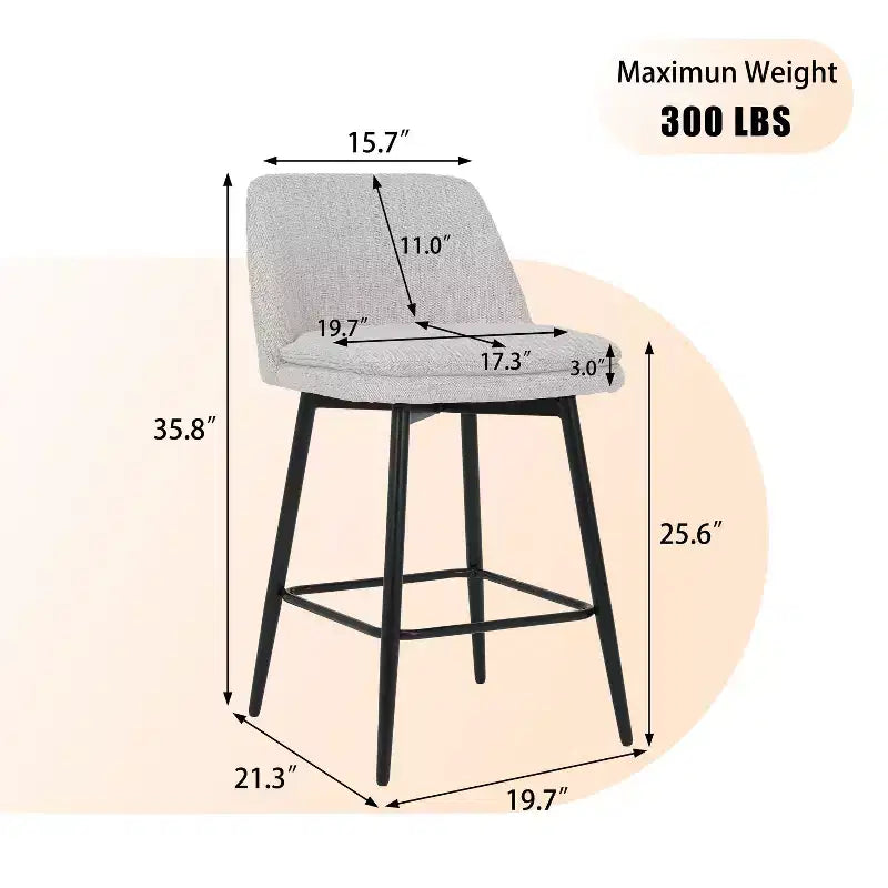 Homy Casa Set of 2 Counter Height Swivel Bar Stools with Upholstered Seats 25.6 Seat Height