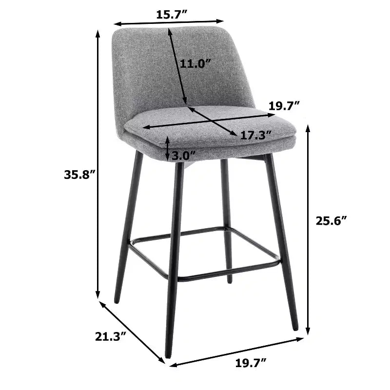 Homy Casa Set of 2 Counter Height Swivel Bar Stools with Upholstered Seats 25.6 Seat Height