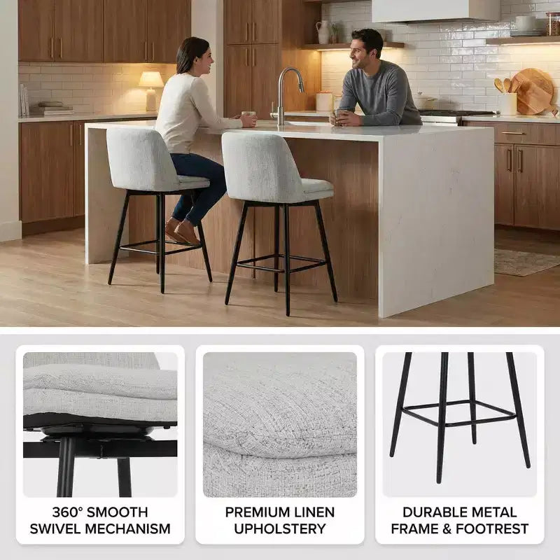 Homy Casa Set of 2 Counter Height Swivel Bar Stools with Upholstered Seats 25.6 Seat Height