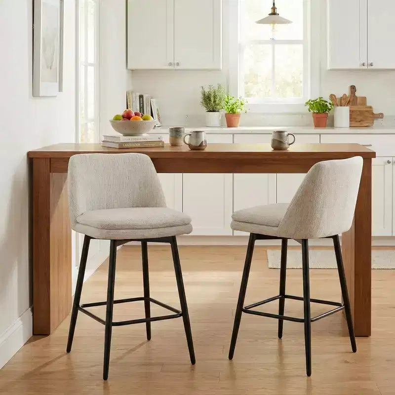 Homy Casa Set of 2 Counter Height Swivel Bar Stools with Upholstered Seats 25.6 Seat Height