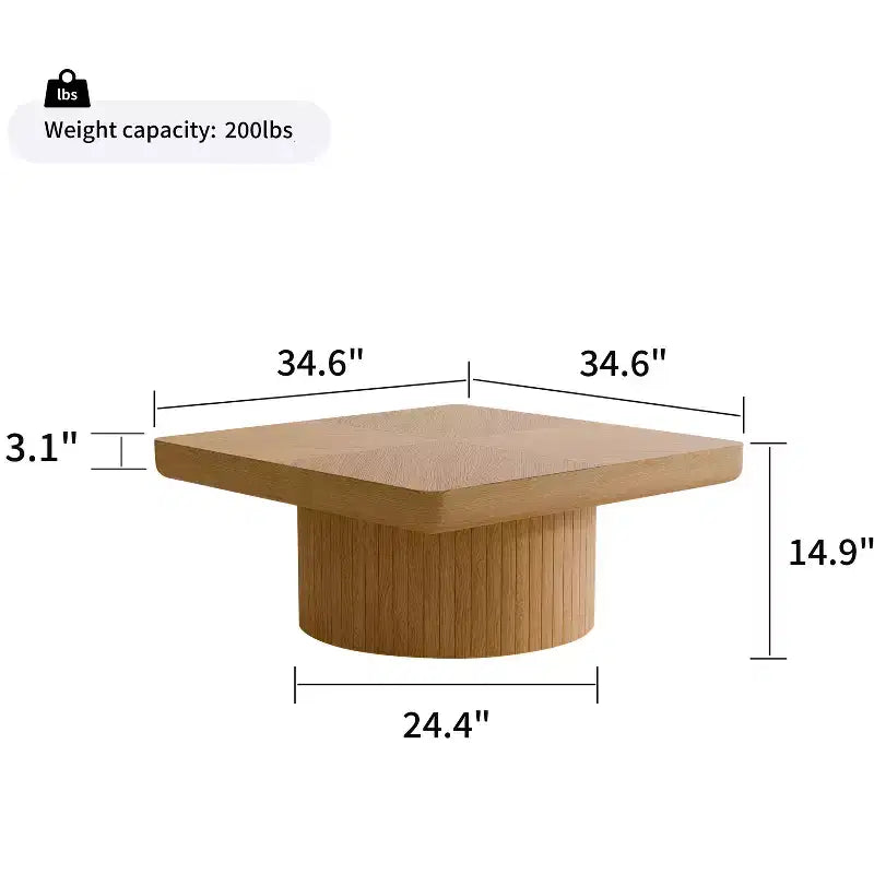 Okak Vintage Square Fluted Coffee Table with Parquet Pattern Solid Wood Veneer Center Table for Living Room Bedroom