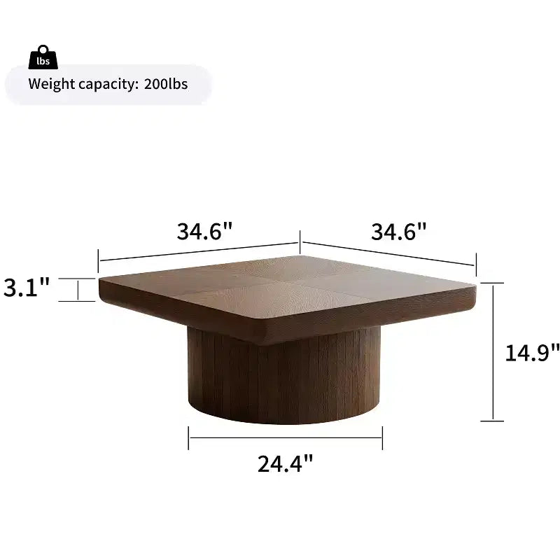 Okak Vintage Square Fluted Coffee Table with Parquet Pattern Solid Wood Veneer Center Table for Living Room Bedroom