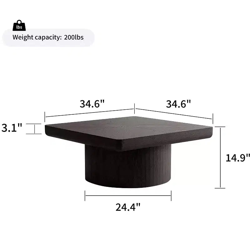 Okak Vintage Square Fluted Coffee Table with Parquet Pattern Solid Wood Veneer Center Table for Living Room Bedroom
