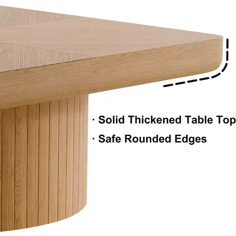 Okak Vintage Square Fluted Coffee Table with Parquet Pattern Solid Wood Veneer Center Table for Living Room Bedroom