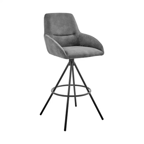30" Odessa Barstool with Fabric Finish Black/Charcoal - Armen Living: Matte Metal Frame Square Back