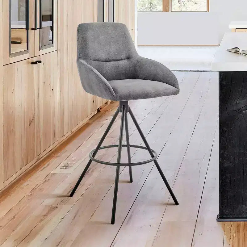 30" Odessa Barstool with Fabric Finish Black/Charcoal - Armen Living: Matte Metal Frame Square Back