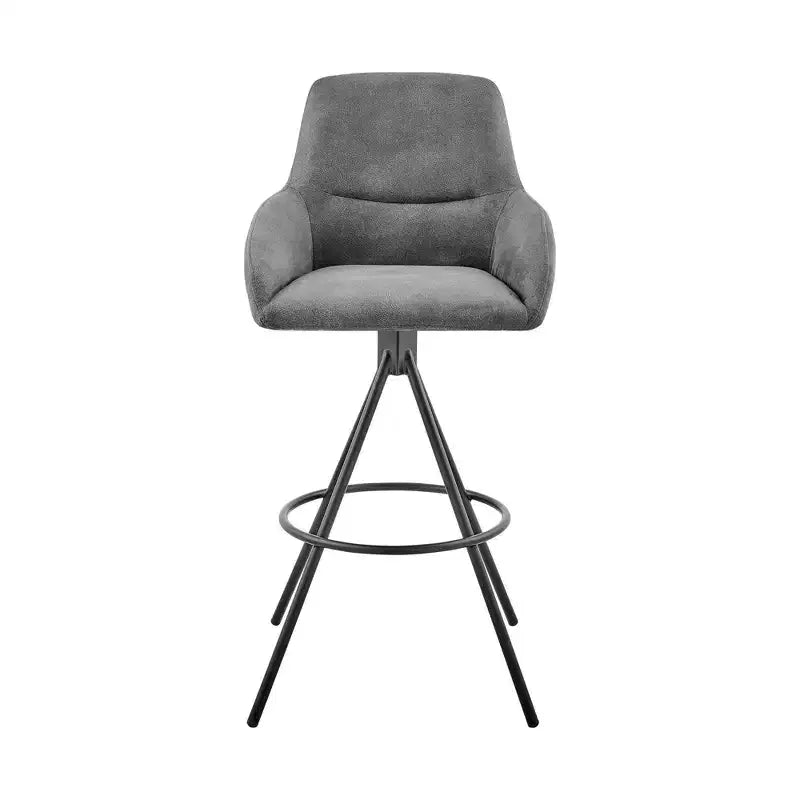 30" Odessa Barstool with Fabric Finish Black/Charcoal - Armen Living: Matte Metal Frame Square Back