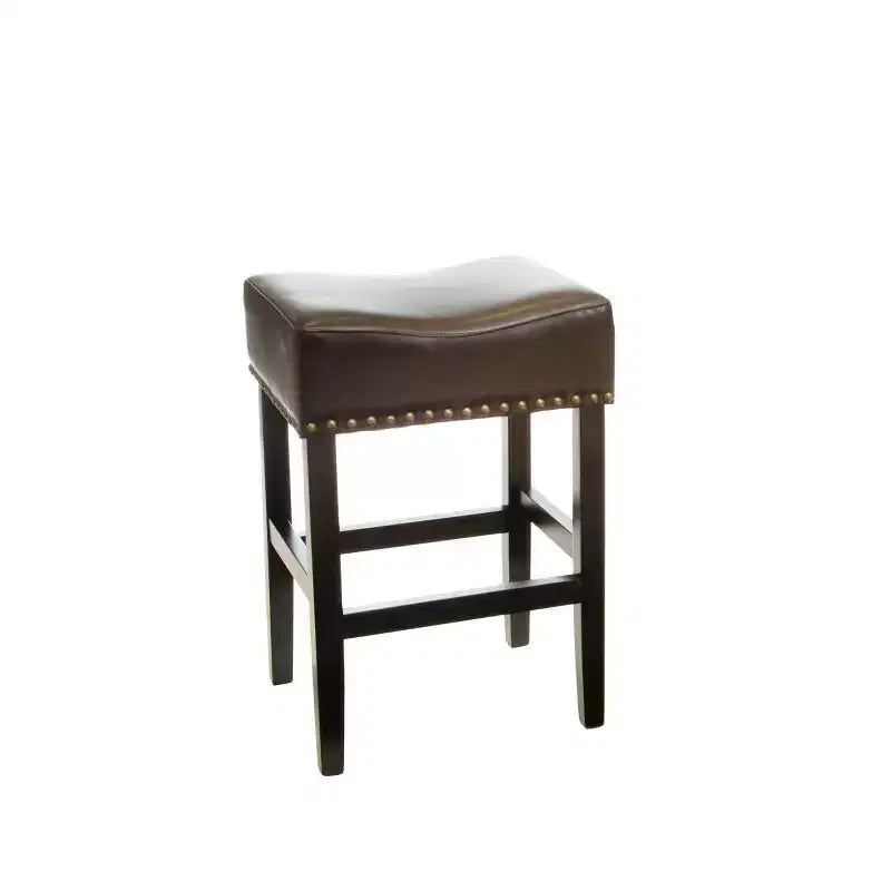 Set of 2 Lissette Counter Height Barstools Brown - Christopher Knight Home: Bonded Leather Bronze Studs Rubberwood Frame
