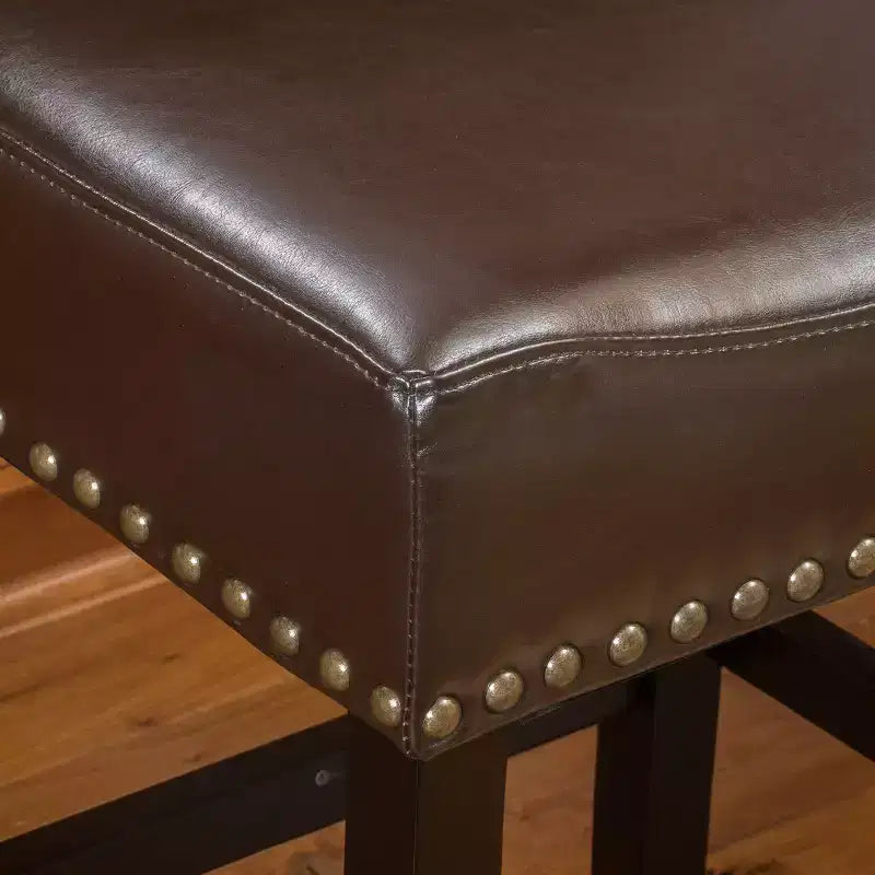 Set of 2 Lissette Counter Height Barstools Brown - Christopher Knight Home: Bonded Leather Bronze Studs Rubberwood Frame