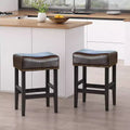 Set of 2 Lissette Counter Height Barstools Brown - Christopher Knight Home: Bonded Leather Bronze Studs Rubberwood Frame