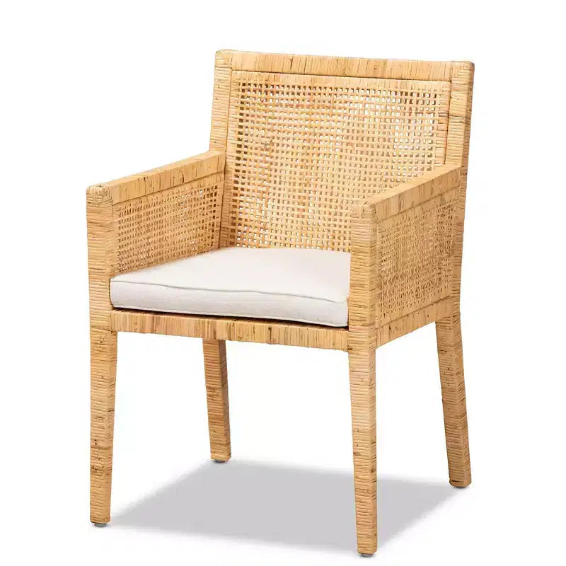 Karis Wood and Rattan Armchair Natural/White - bali & pari