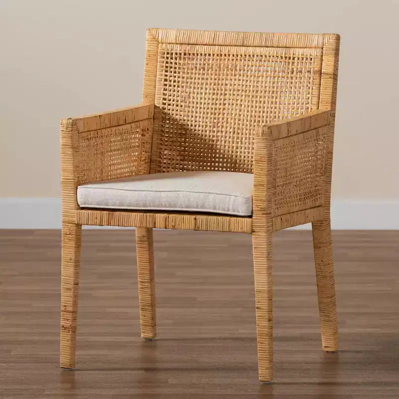Karis Wood and Rattan Armchair Natural/White - bali & pari