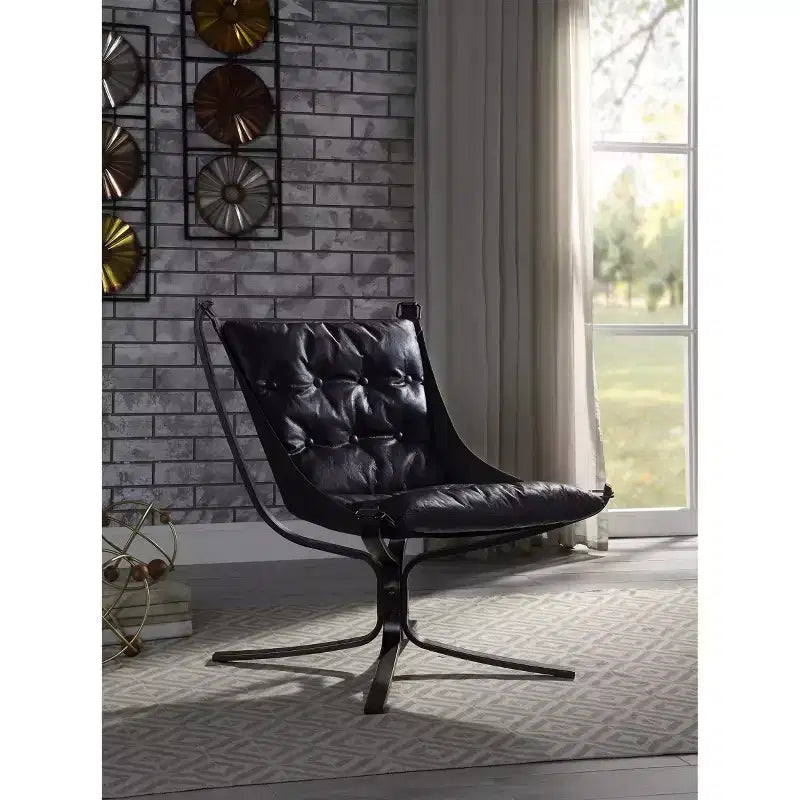 30" Carney Grain Leather Accent Chair Vintage Blue - Acme Furniture: Metal Frame No Assembly 60 Day Warranty