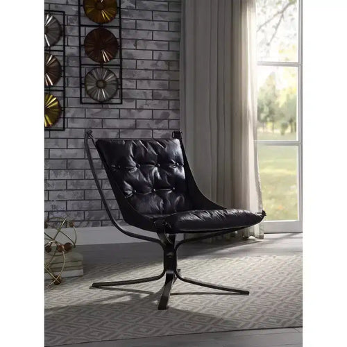 30" Carney Grain Leather Accent Chair Vintage Blue - Acme Furniture: Metal Frame No Assembly 60 Day Warranty
