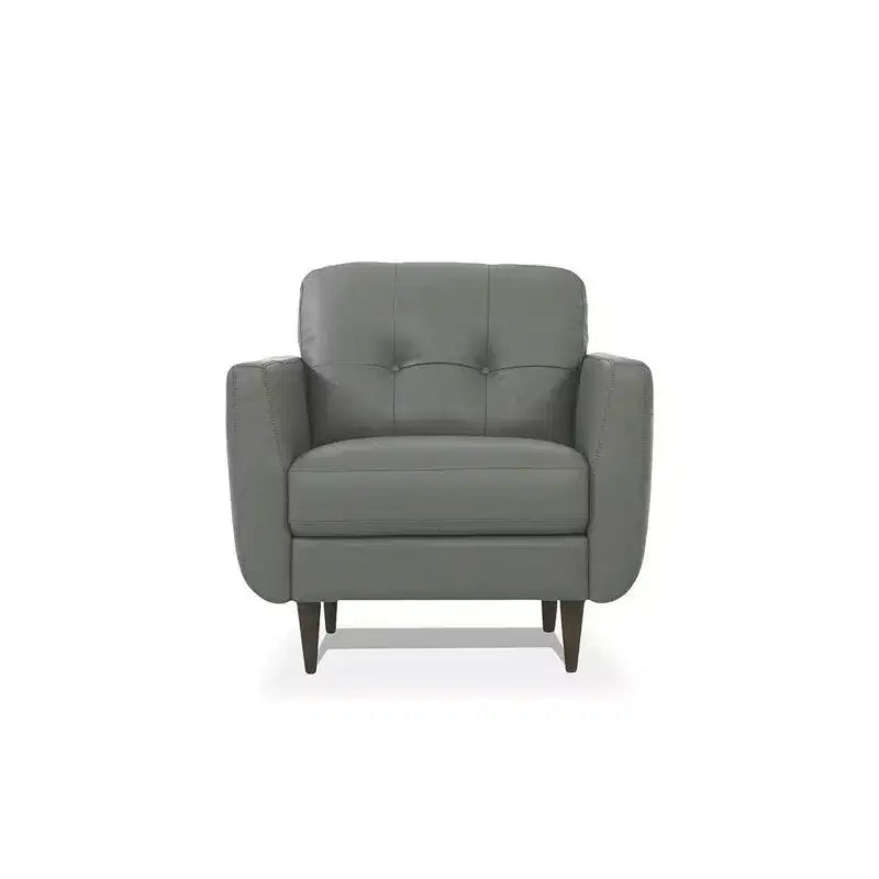 35" Radwan Chair Pesto Green Leather - Acme Furniture: Button-Tufted Wood Legs No Assembly Required