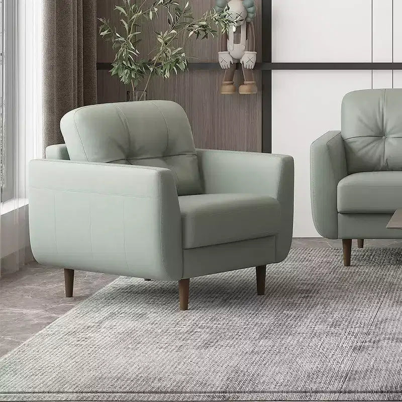 35" Radwan Chair Pesto Green Leather - Acme Furniture: Button-Tufted Wood Legs No Assembly Required