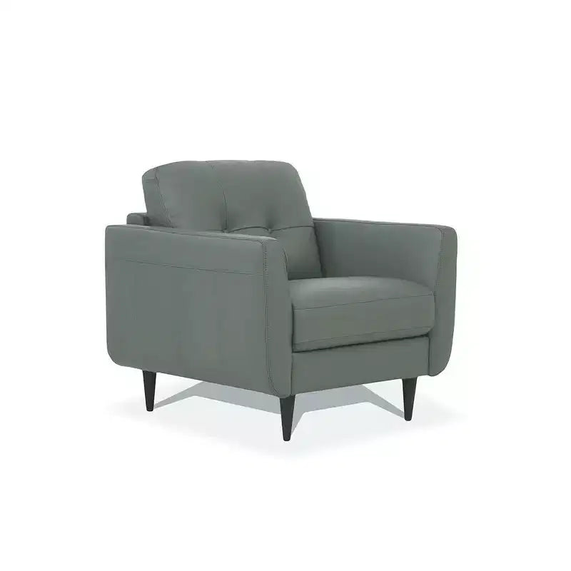 35" Radwan Chair Pesto Green Leather - Acme Furniture: Button-Tufted Wood Legs No Assembly Required