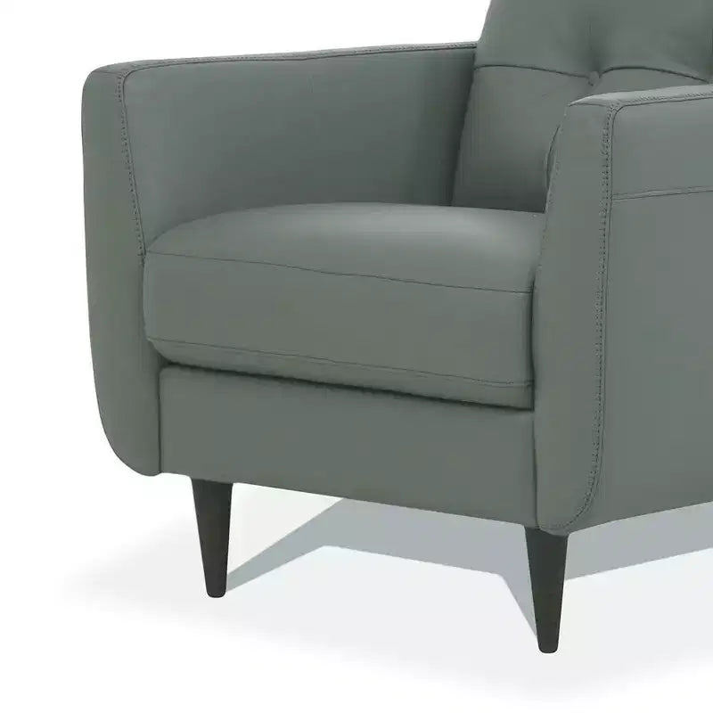 35" Radwan Chair Pesto Green Leather - Acme Furniture: Button-Tufted Wood Legs No Assembly Required