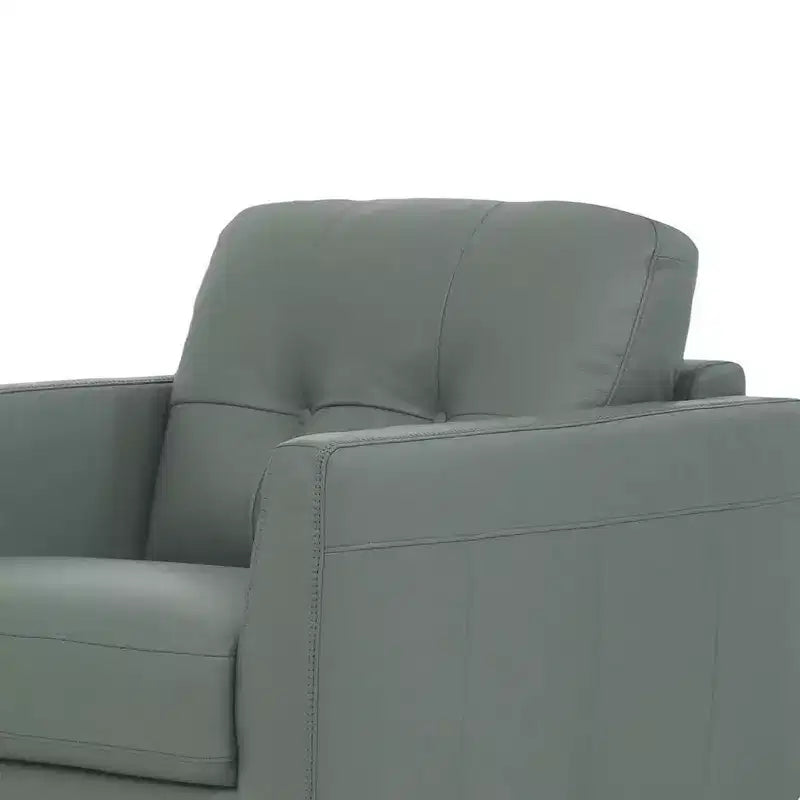 35" Radwan Chair Pesto Green Leather - Acme Furniture: Button-Tufted Wood Legs No Assembly Required