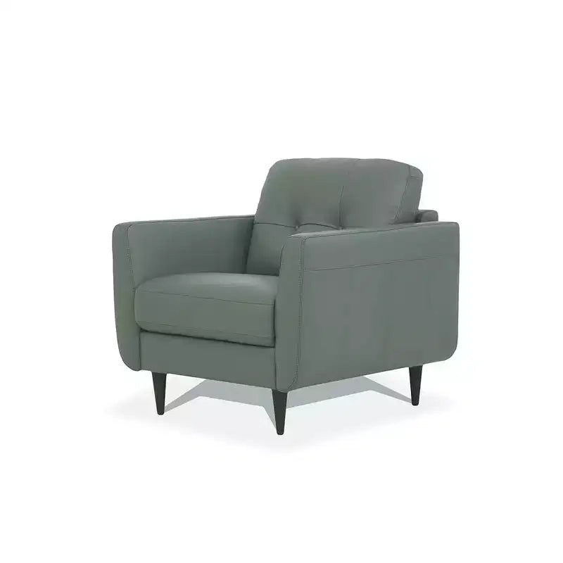 35" Radwan Chair Pesto Green Leather - Acme Furniture: Button-Tufted Wood Legs No Assembly Required