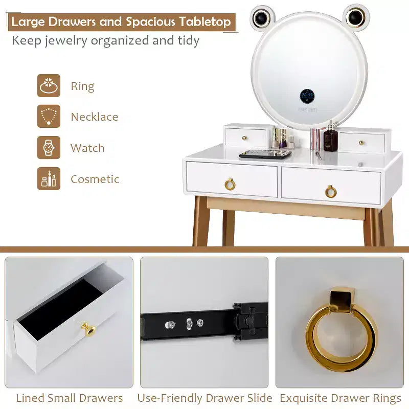 Costway Vanity Dressing Table Set Touch Screen Dimming Mirror