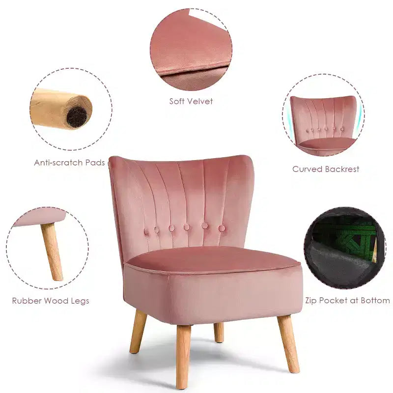 Costway Armless Accent Chair Tufted Velvet Leisure Chair Single Sofa Upholstered BlueGreenPink