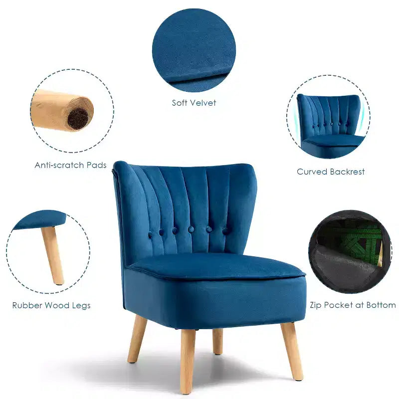 Costway Armless Accent Chair Tufted Velvet Leisure Chair Single Sofa Upholstered BlueGreenPink