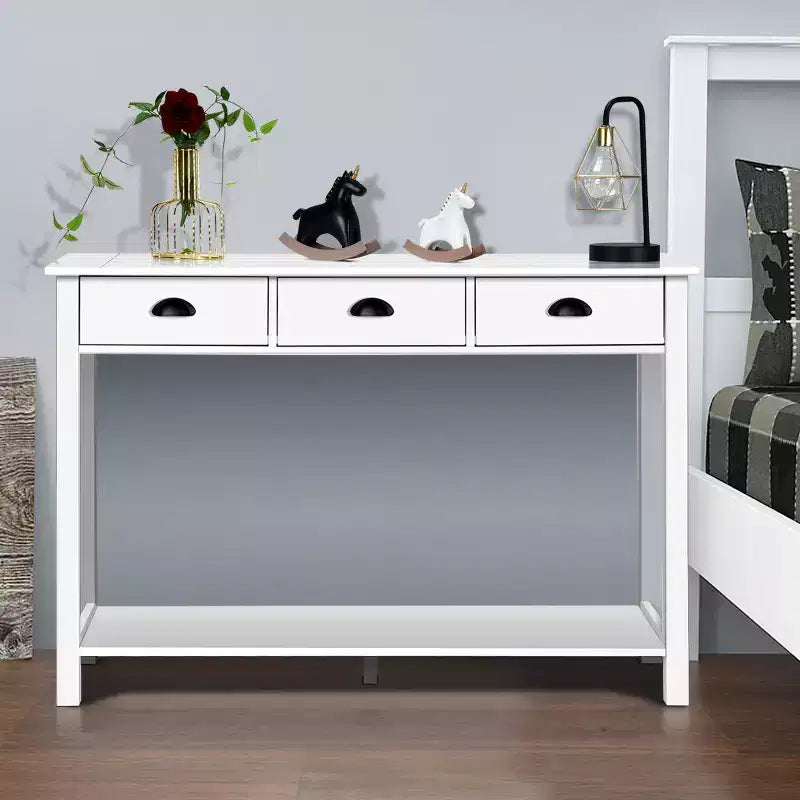 Costway 47'' Console Table Hall Table Side Desk Accent Table Drawers Shelf Entryway White