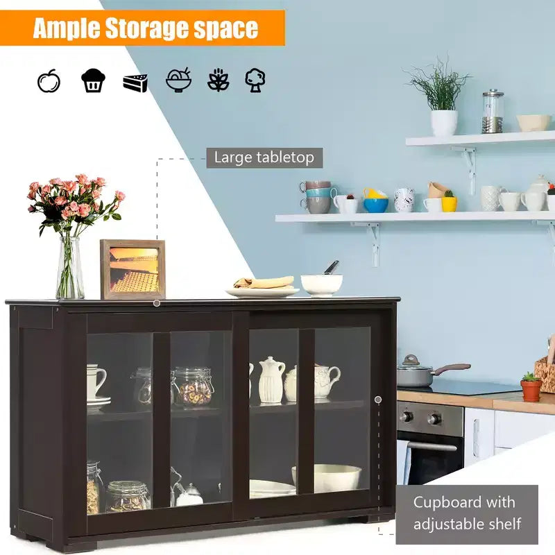 Costway Kitchen Storage Cabinet Sideboard Buffet Cupboard w/ Sliding Door