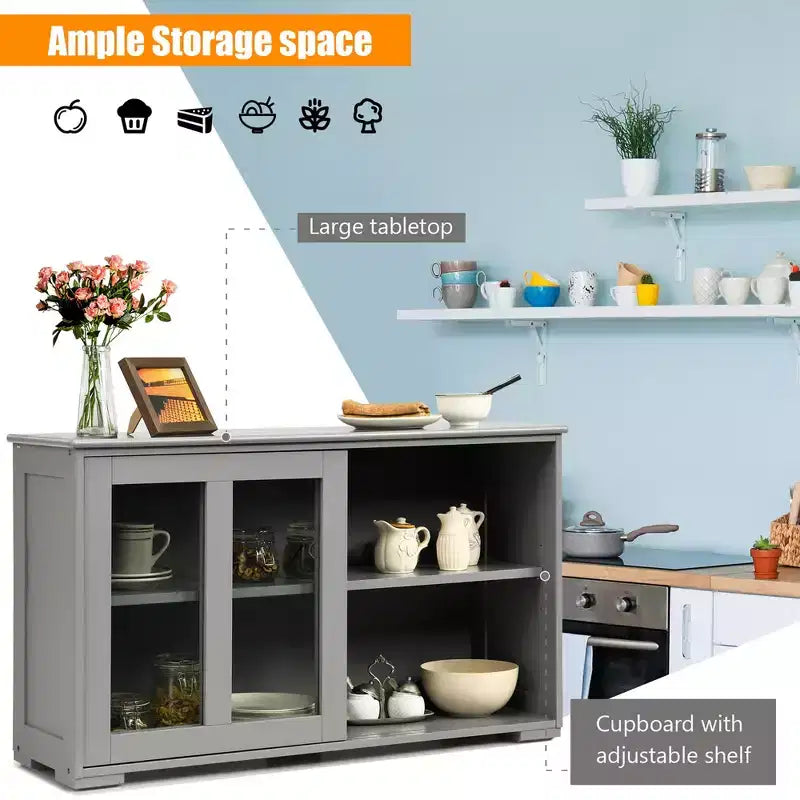 Costway Kitchen Storage Cabinet Sideboard Buffet Cupboard w/ Sliding Door
