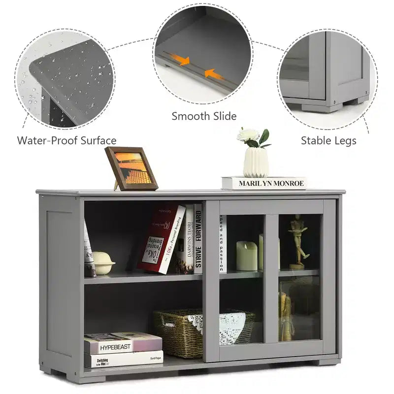 Costway Kitchen Storage Cabinet Sideboard Buffet Cupboard w/ Sliding Door