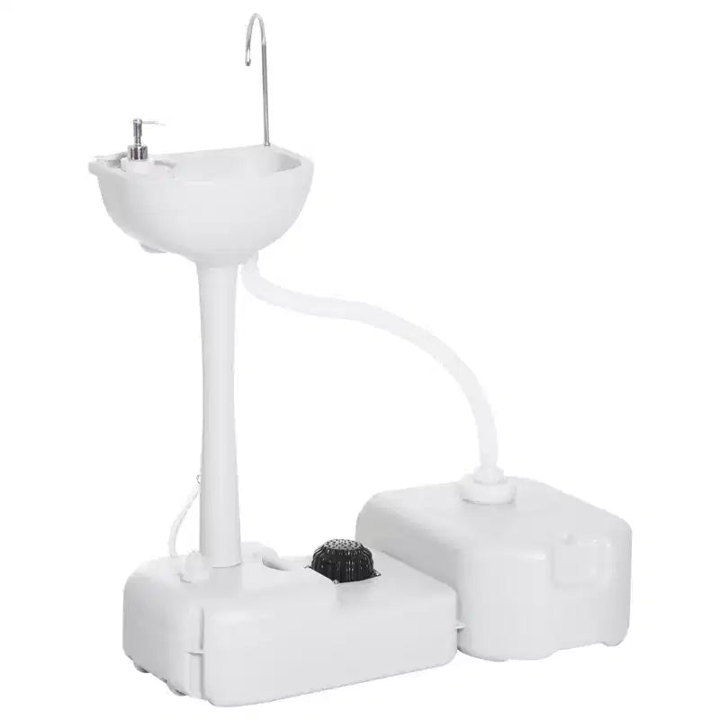 kleankin Portable Camping Sink Hand Wash Station Basin 4.5 Gallon Tank 6.3 Gallon Recovery Tank & Soap Dispenser for RV Outdoor Indoor HDPE White