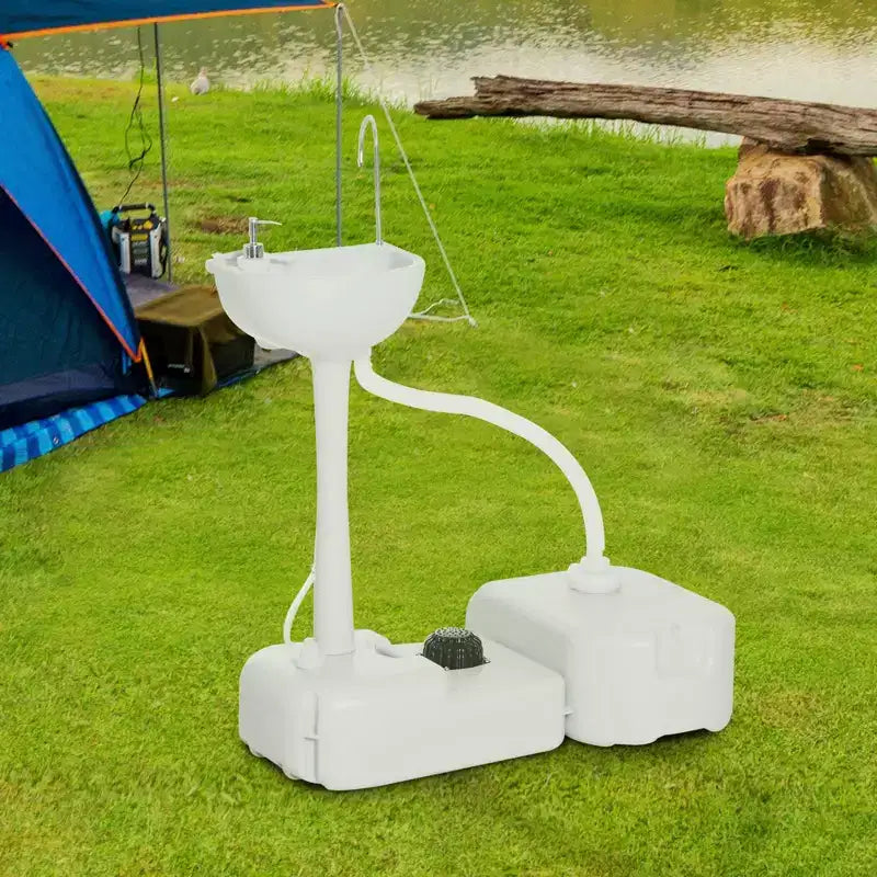 kleankin Portable Camping Sink Hand Wash Station Basin 4.5 Gallon Tank 6.3 Gallon Recovery Tank & Soap Dispenser for RV Outdoor Indoor HDPE White